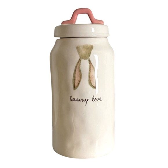 Rae Dunn Bunny Love White Tan Bunny Ears 10” Tall Ceramic Canister Jar - Picture 1 of 14